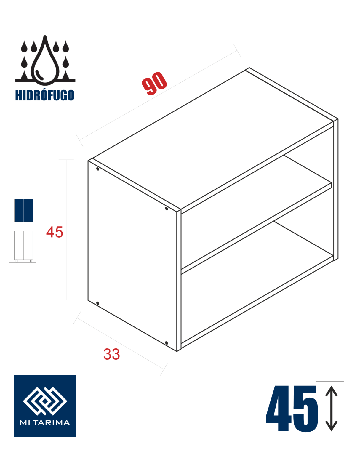 Módulo Kit Mueble Alto Cocina-Baño Hidrófugo 45x90 - Blanco